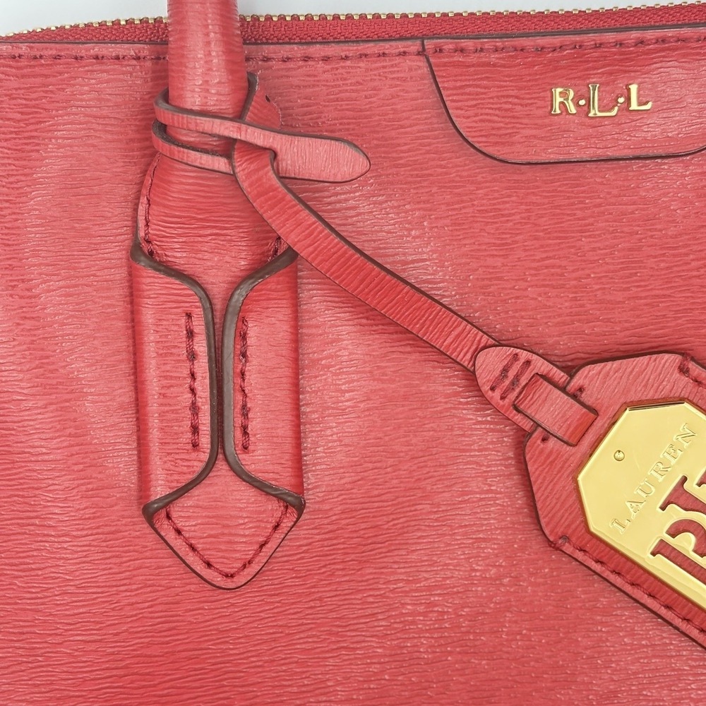 Ralph Lauren Tate Dome Satchel Red Leather Bag Gold Accents No Shoulder Strap - Picture 14 of 16